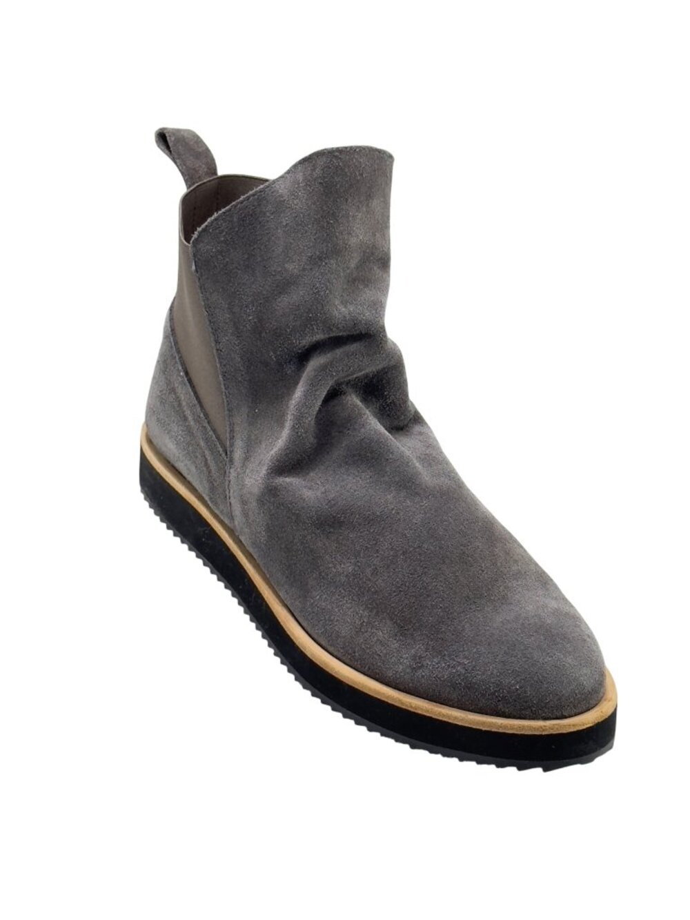 Patricia Green Gray Suede Chelsea Lug Sole Boots Elastic Gussets For Easy Fit